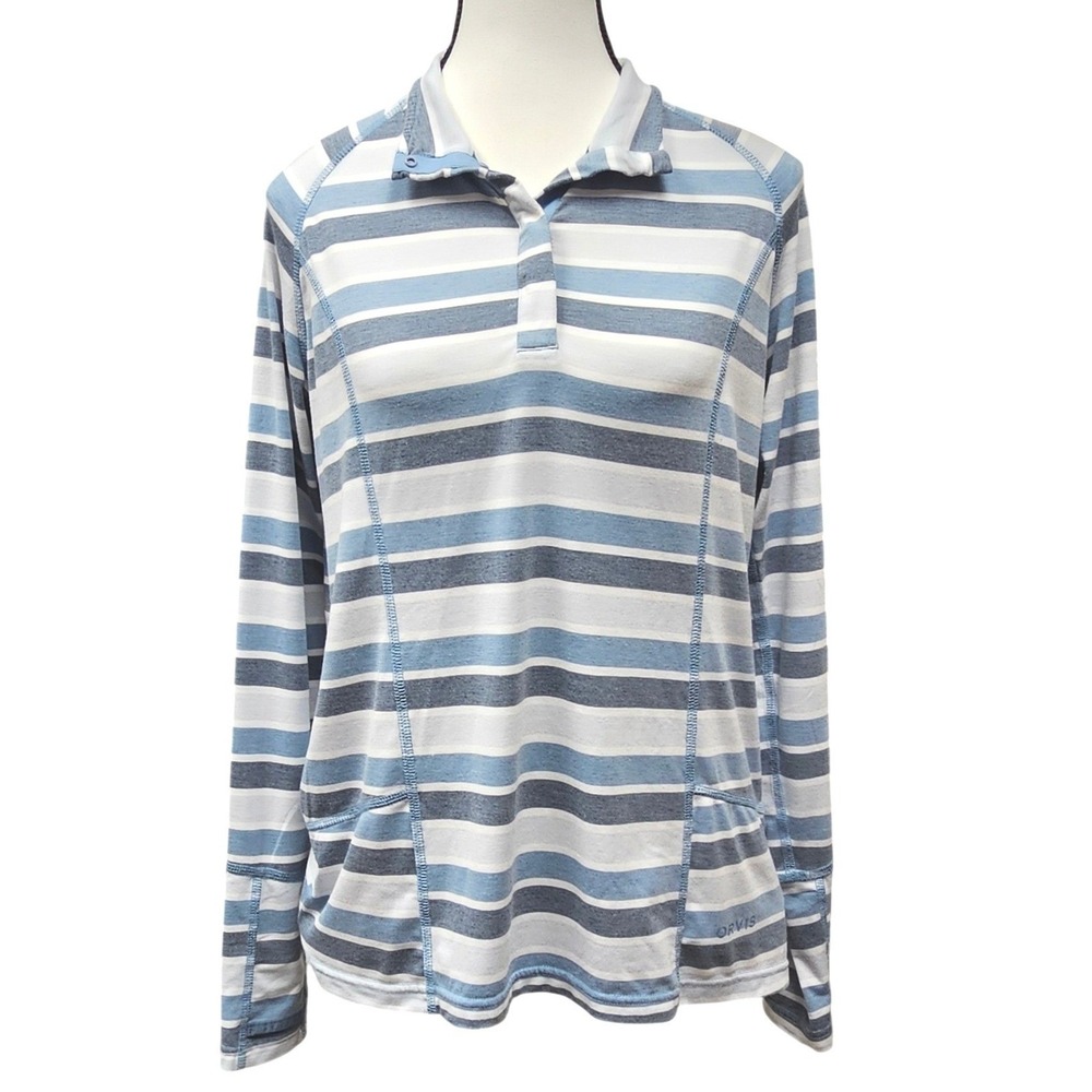 Orvis‎ Insect Shield Striped Pullover Top Womens S Blue Outdoor Hiking Travel
